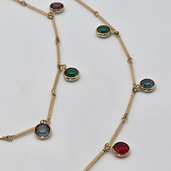 Vtg SWAROVSKI Station Necklace Multi-Color Crystals‎ 18k Yellow Gold Plate 36" - Picture 7 of 14